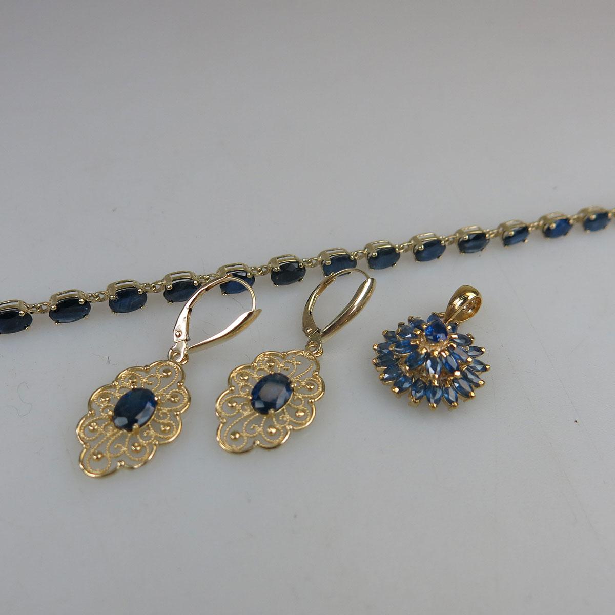 10k Yellow Gold Bracelet And 14k Yellow Gold Pendant And Earrings