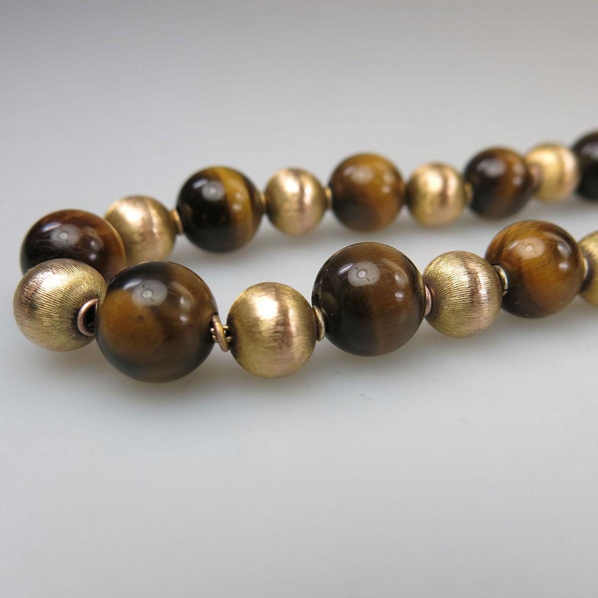 14k Yellow Gold And Tiger-Eye Bead Endless Necklace