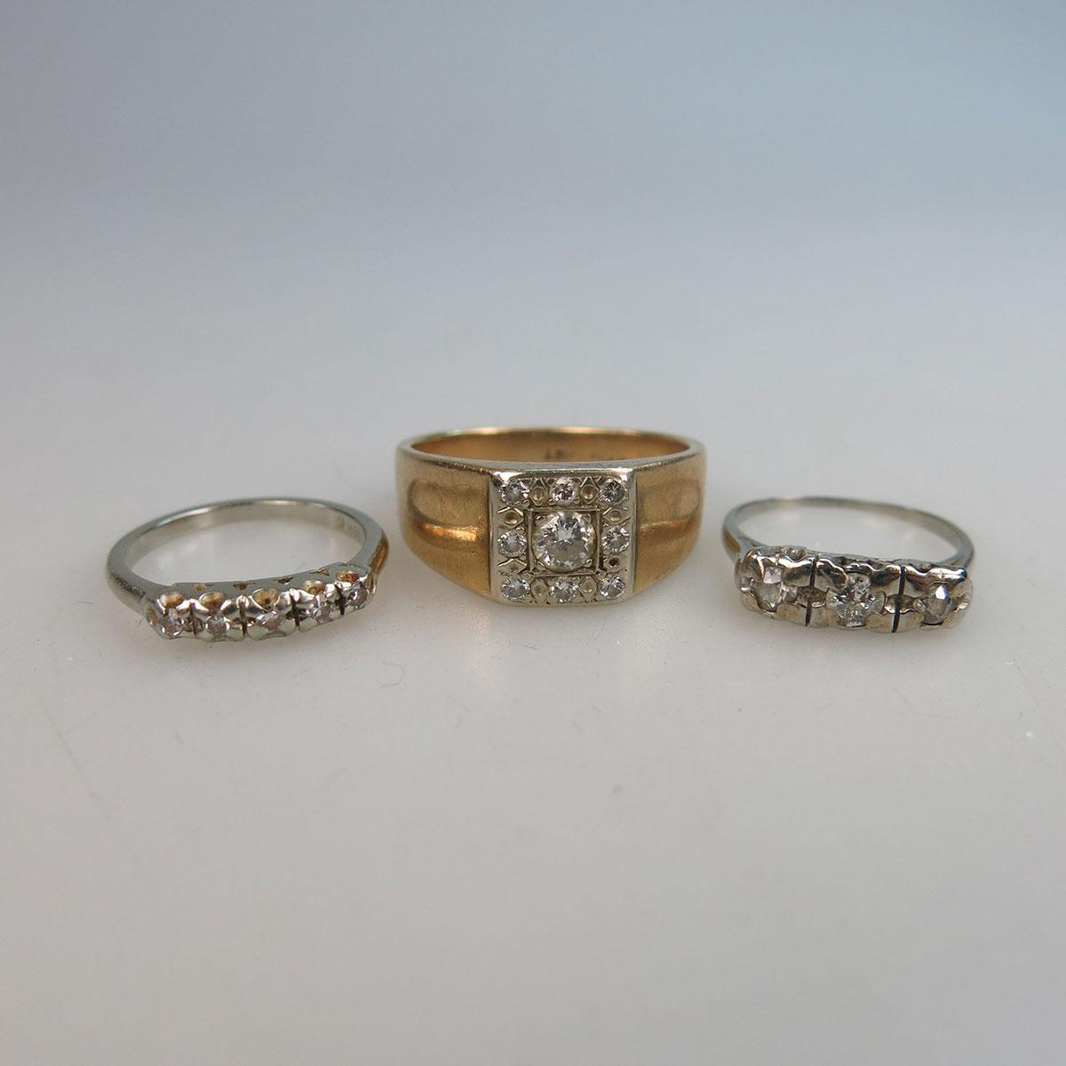 10k Yellow Gold Ring & 2 x 18k White Gold Rings