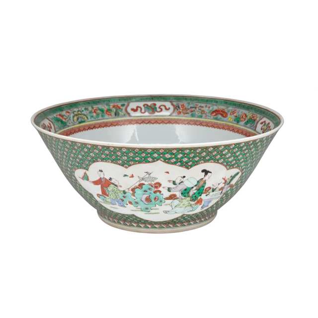 Pair of Large Famille Verte Punch Bowls