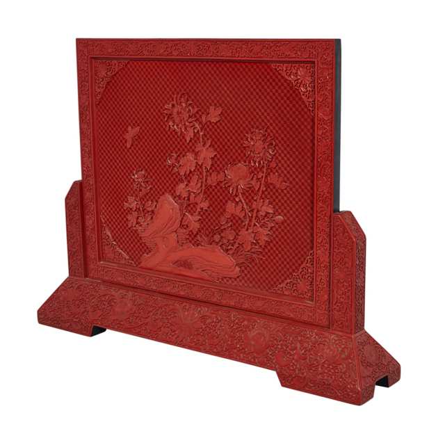 Large Cinnabar Lacquer Table Screen, Qing Dynasty