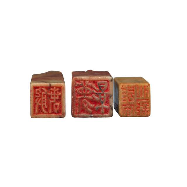 Three Soapstone Chops, Inscribed Zhao Zhichen (1781-1852)