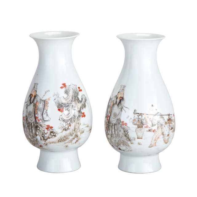 Pair of Grisaille Figural Vases, Hongxian Mark, Republican Period