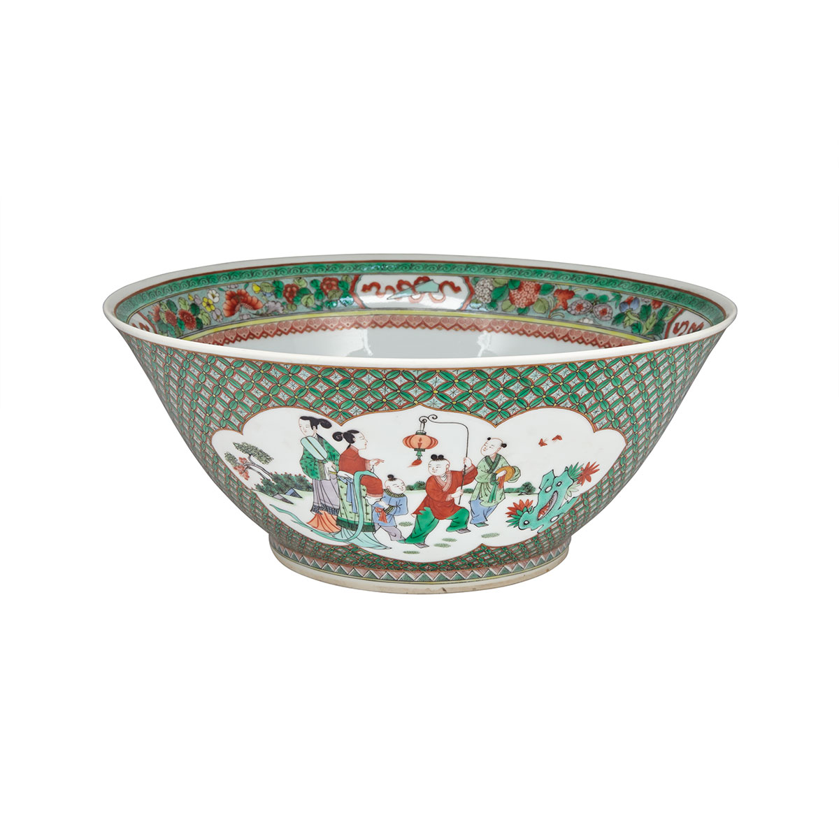 Pair of Large Famille Verte Punch Bowls