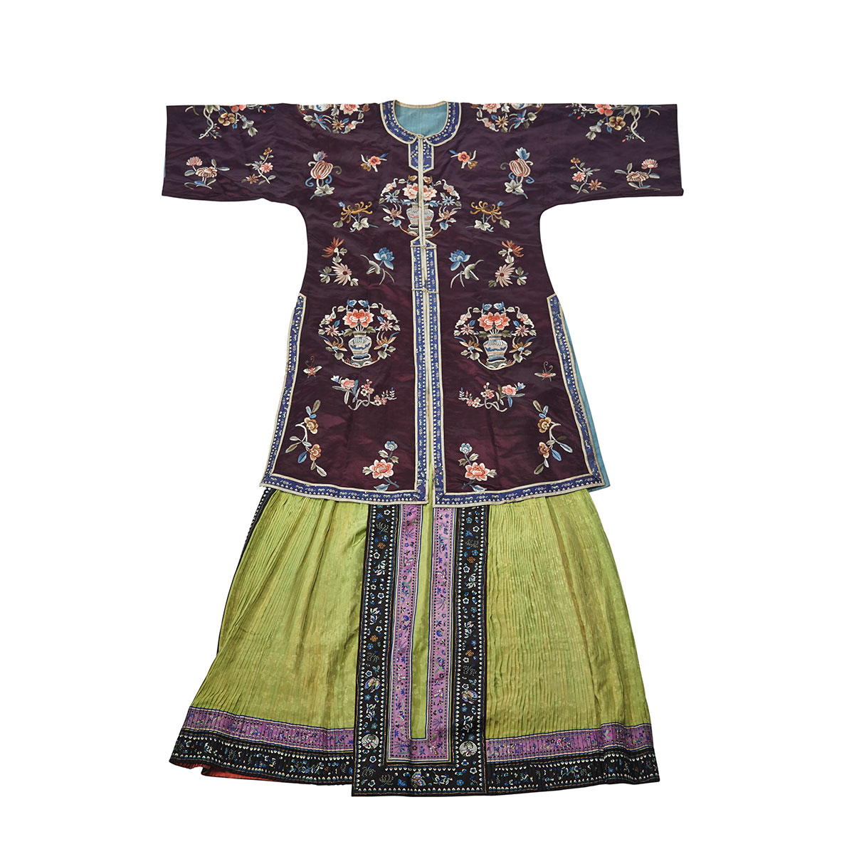 Purple Silk Ground Lady’s Informal Jacket and Lime-Green Skirt, Early 20th Century