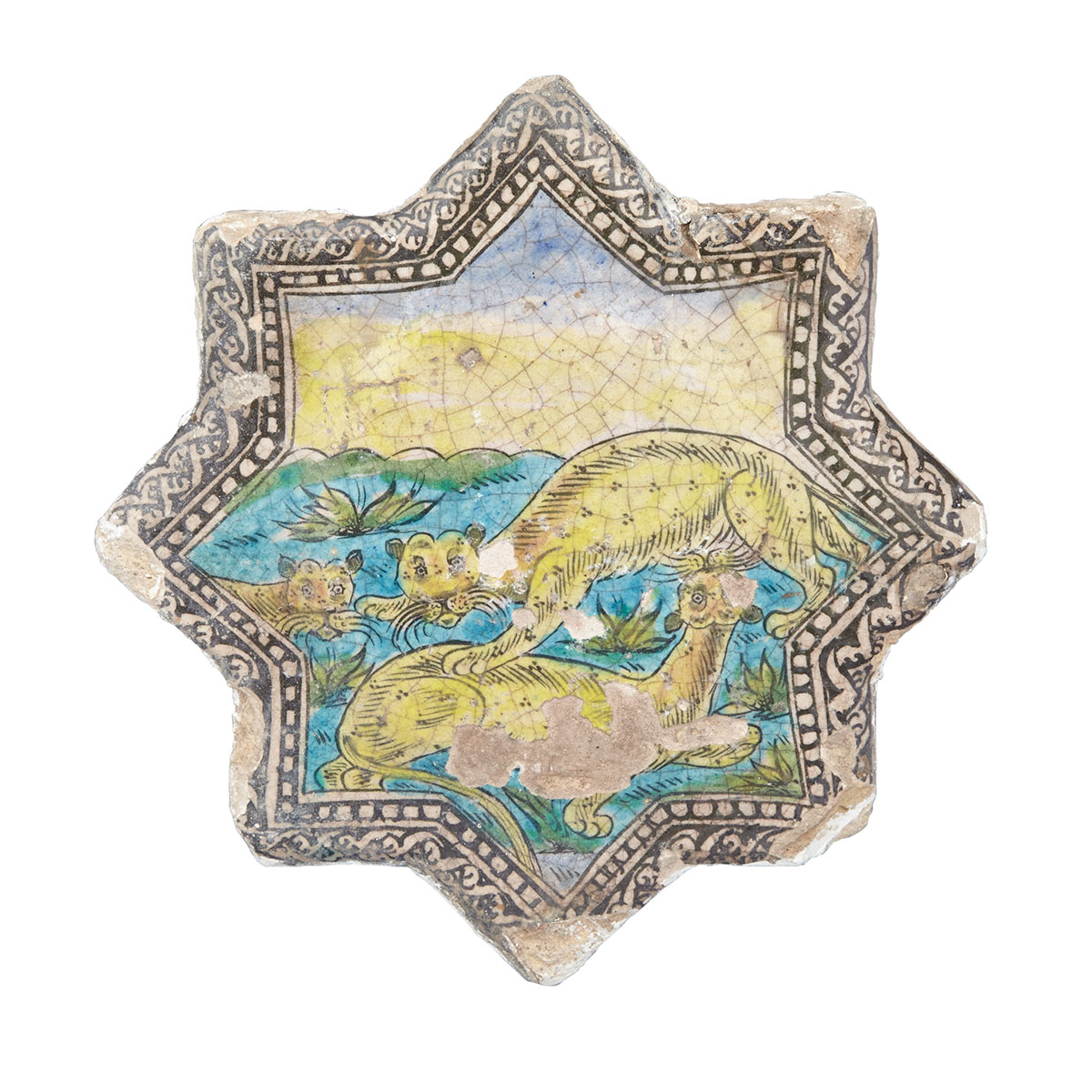 Polychromed Safavid-Style Pottery  Star Tile, Persia/Qajar, Late 19th Century
