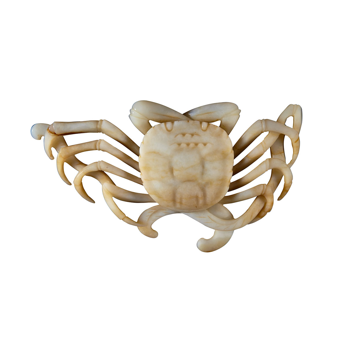 Mottled White Jade Carving of a Crab