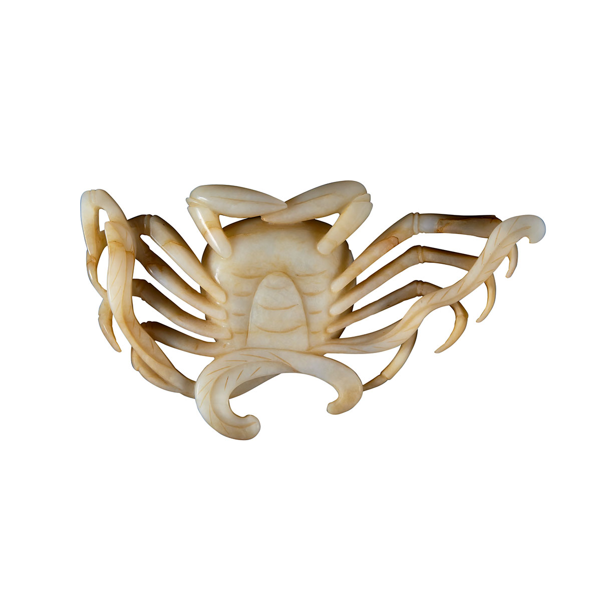 Mottled White Jade Carving of a Crab