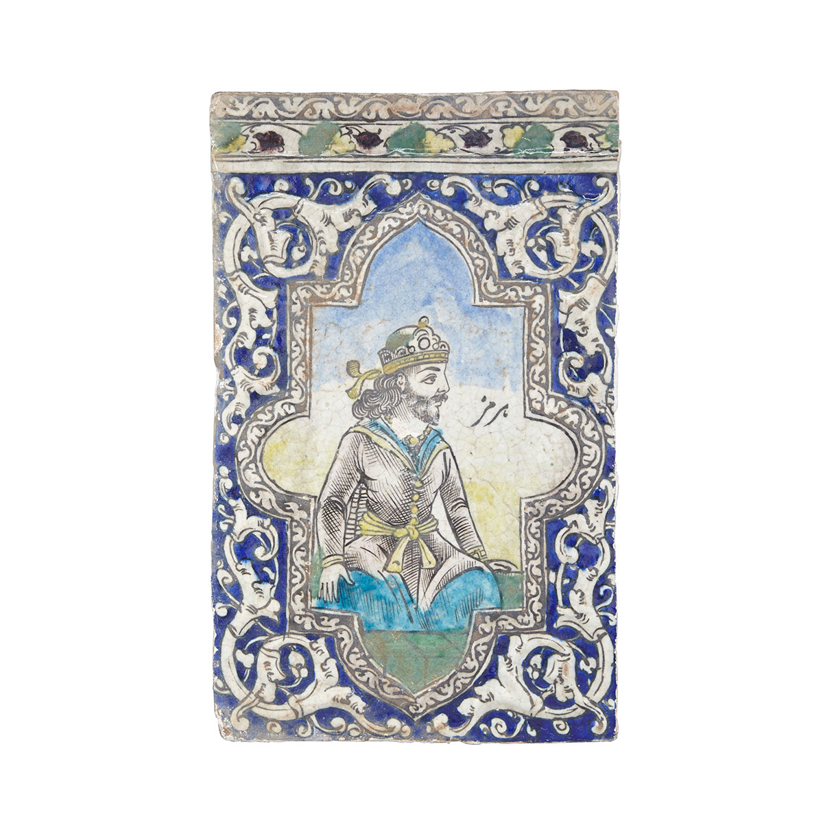 Large Polychromed Pottery Wall Tile, Persia/Qajar, Late 19th Century