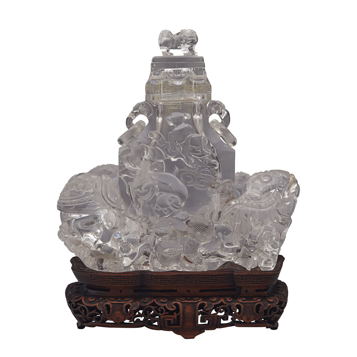Rock Crystal Carved Fu-Lion Vase