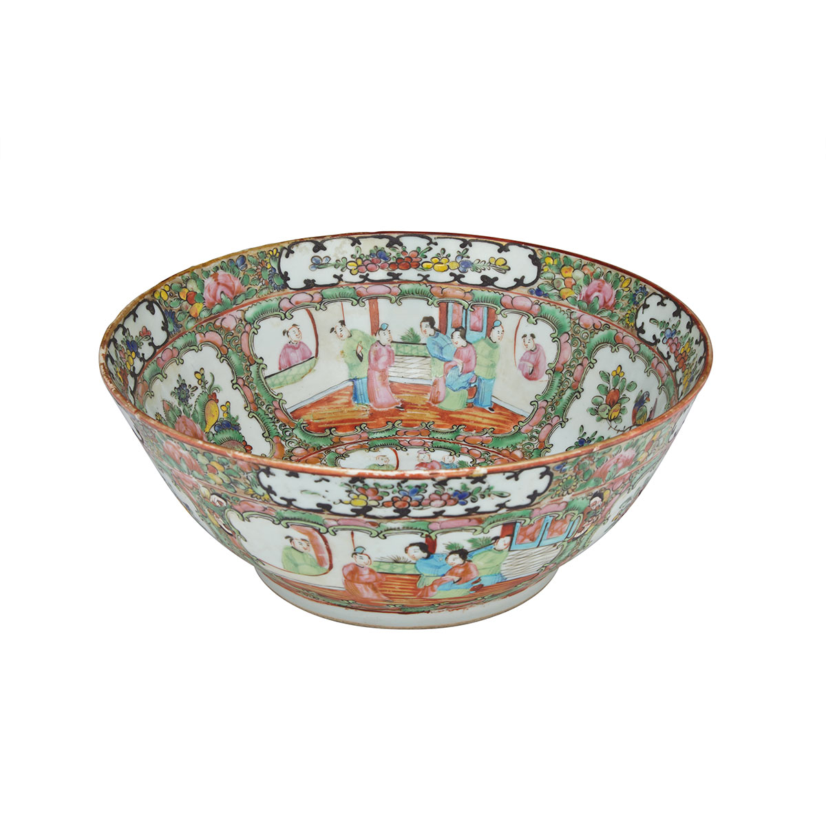 Large Export Canton Rose Punch Bowl, 19th Century