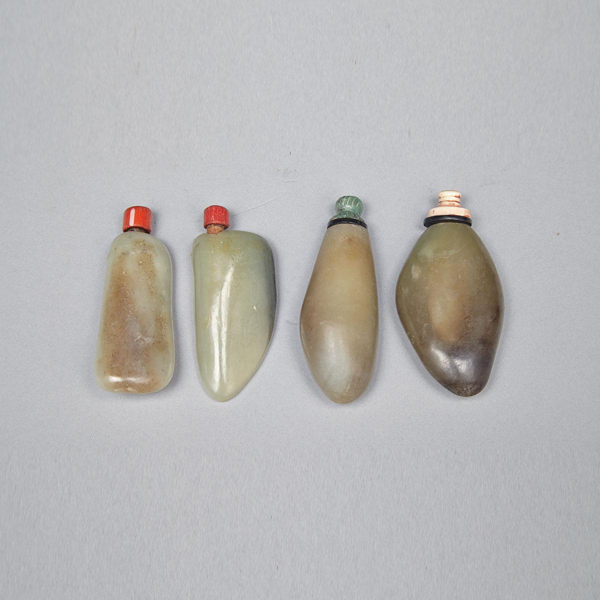 Four Jade Pebble Snuff Bottles