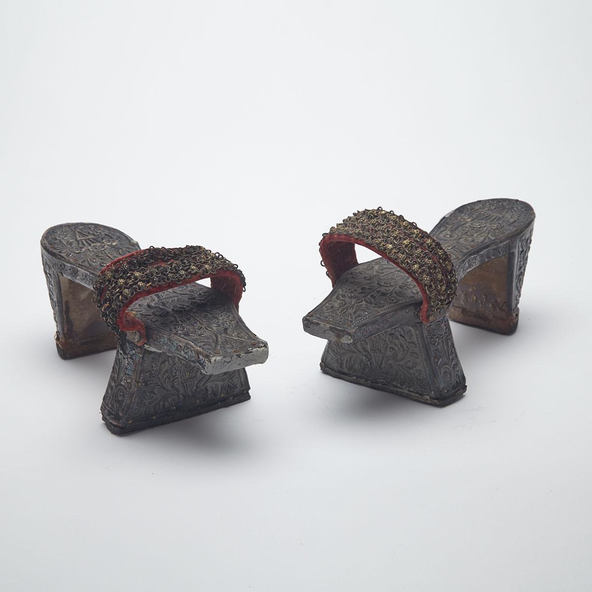 Pair of Silvered Shoes, Ottoman, 19th Century