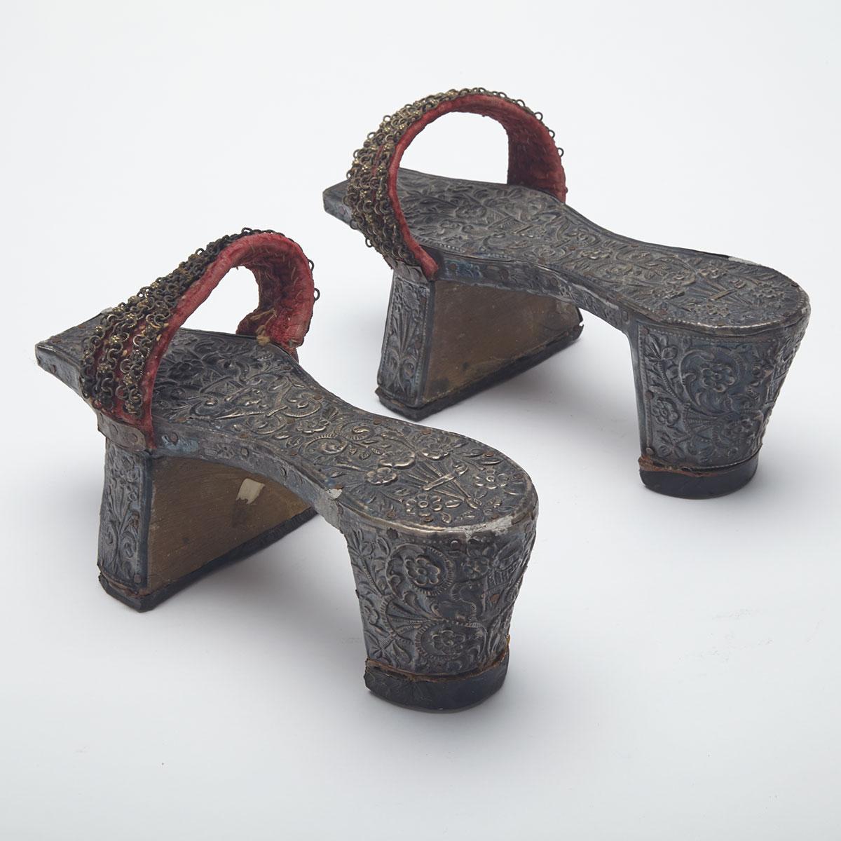 Pair of Silvered Shoes, Ottoman, 19th Century