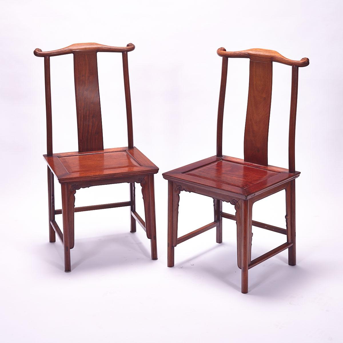 Pair of Rosewood Official’s Hat Chairs, Early 20th Century