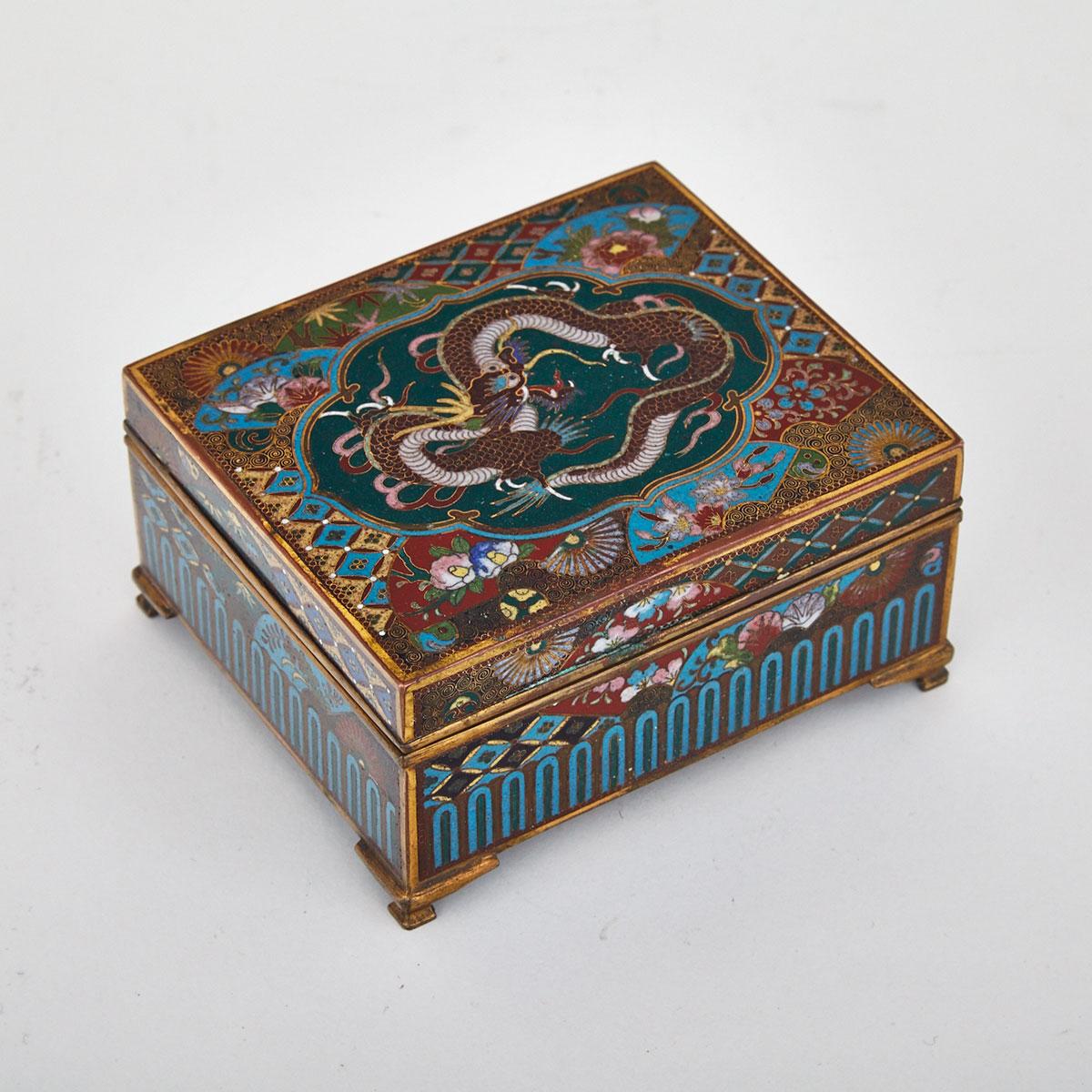 Cloisonné Enamel Dragon Box and Cover, Japan, Early 20th Century