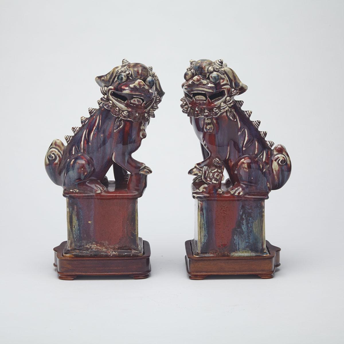 Pair of Flambé Glazed Fu-Lions, 19th Century