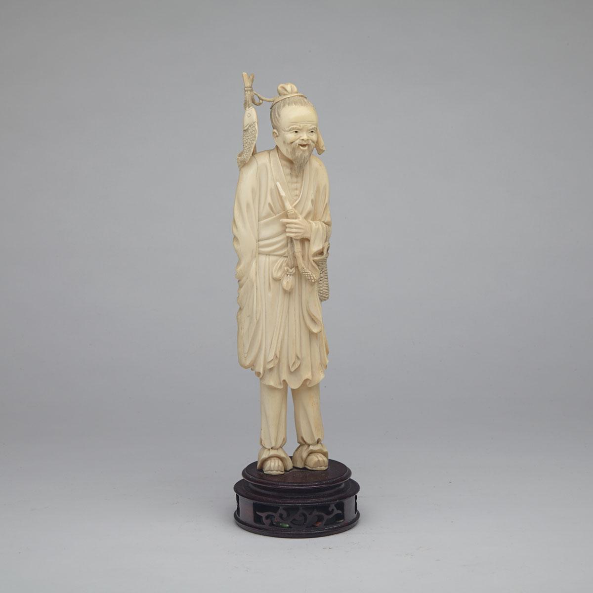Ivory Carved Figure of a Fisherman, Circa 1940’s