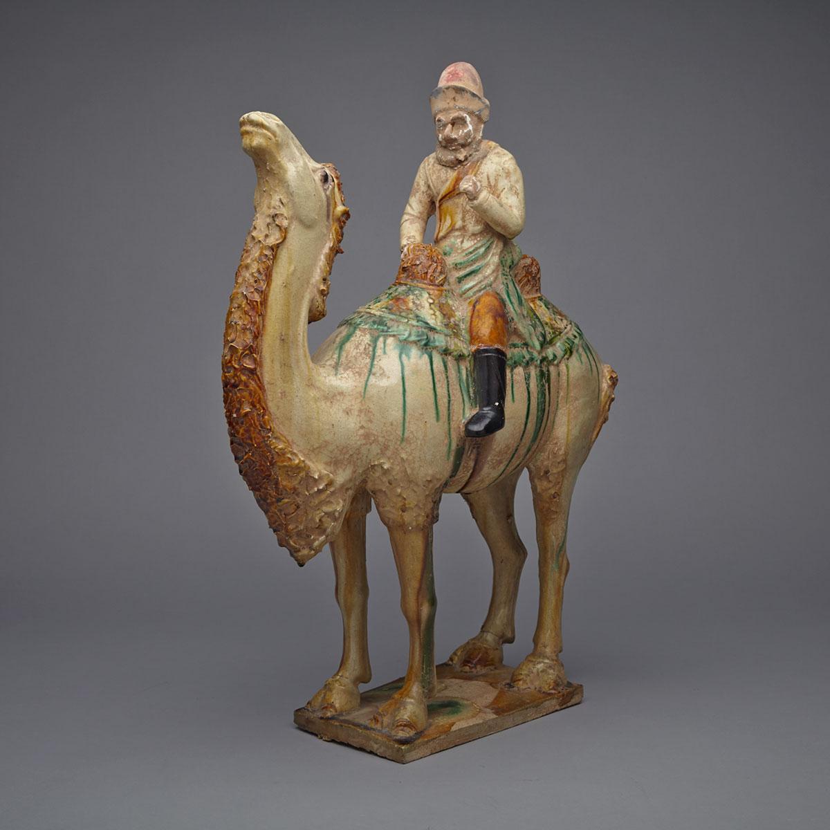 Sancai Glazed Pottery Figure of a Camel and Rider