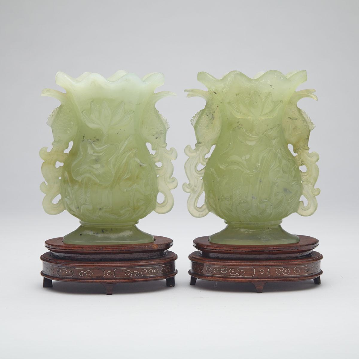Pair of Hardstone Carved Vases