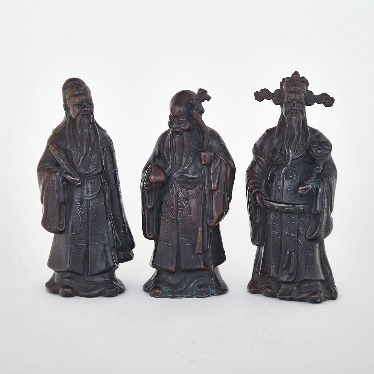 Set of Three Bronze ‘Fu Lu Shou’ Figures
