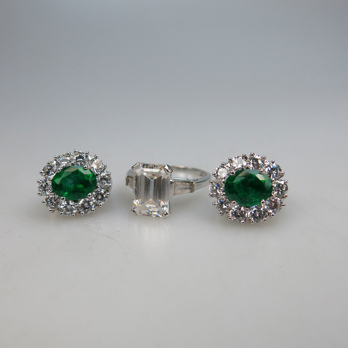 Pair Of 14k White Gold Earrings And A 14k White Gold Ring