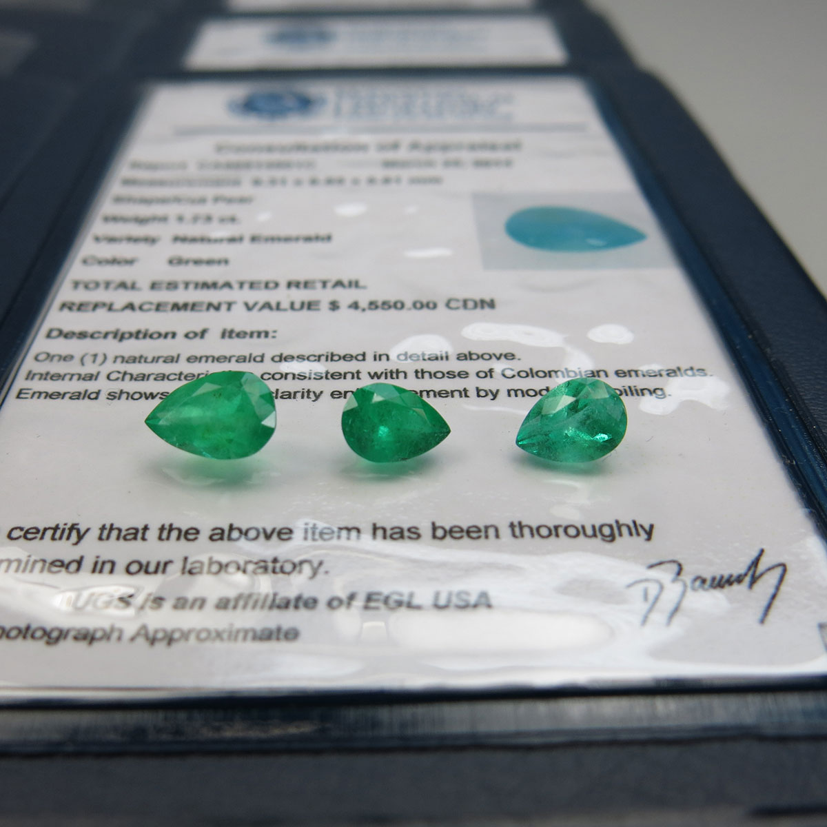 3 Unmounted Pear Cut Emeralds