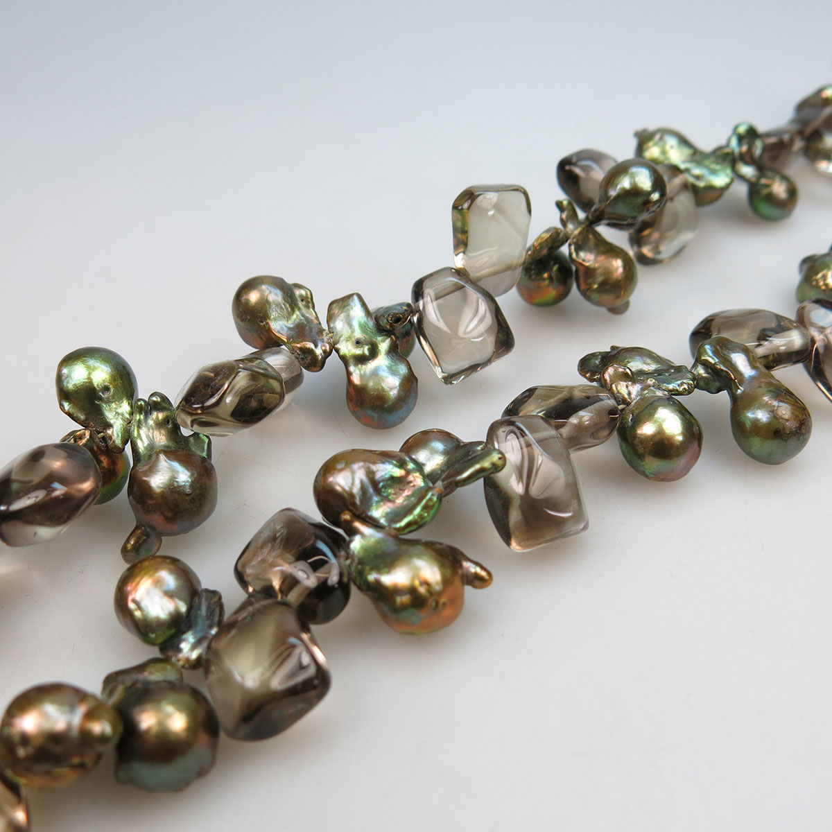 Single Strand Treated Baroque Cultured Pearl And Rock Crystal Necklace