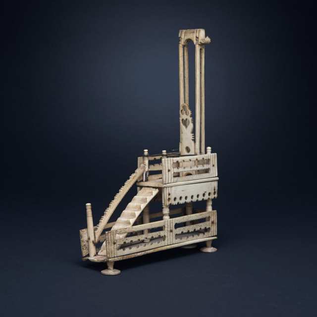 French Napoleonic ‘Prisoner of War’ Bone Model of a Guillotine, early 19th century