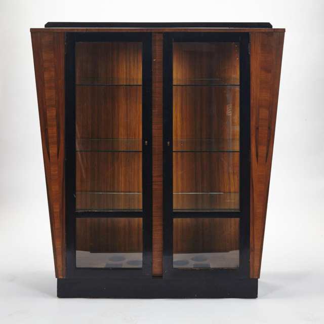 Art Deco Style Glazed Mahogany and Ebonized Wood Cabinet, mid 20th century
