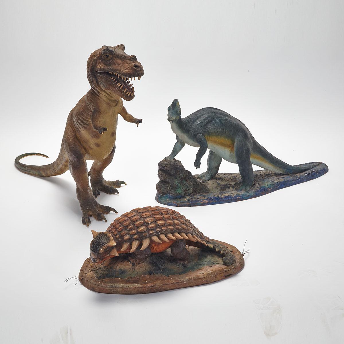 Three Painted Resin Models of Dinosaurs, 20th century