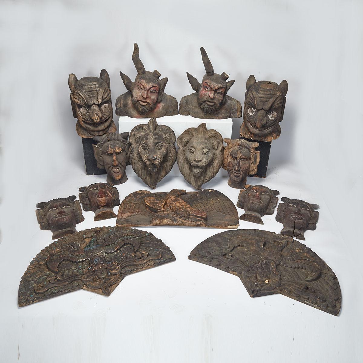 Collection of Carved Circus Wagon Fragments, 19th/early century