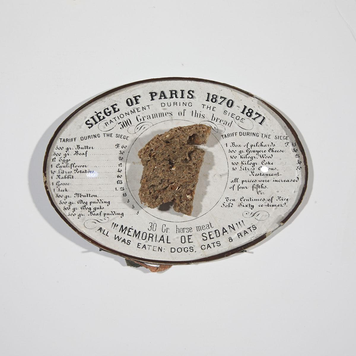 Siège of Paris Commemorative Bread Ration, 19th century