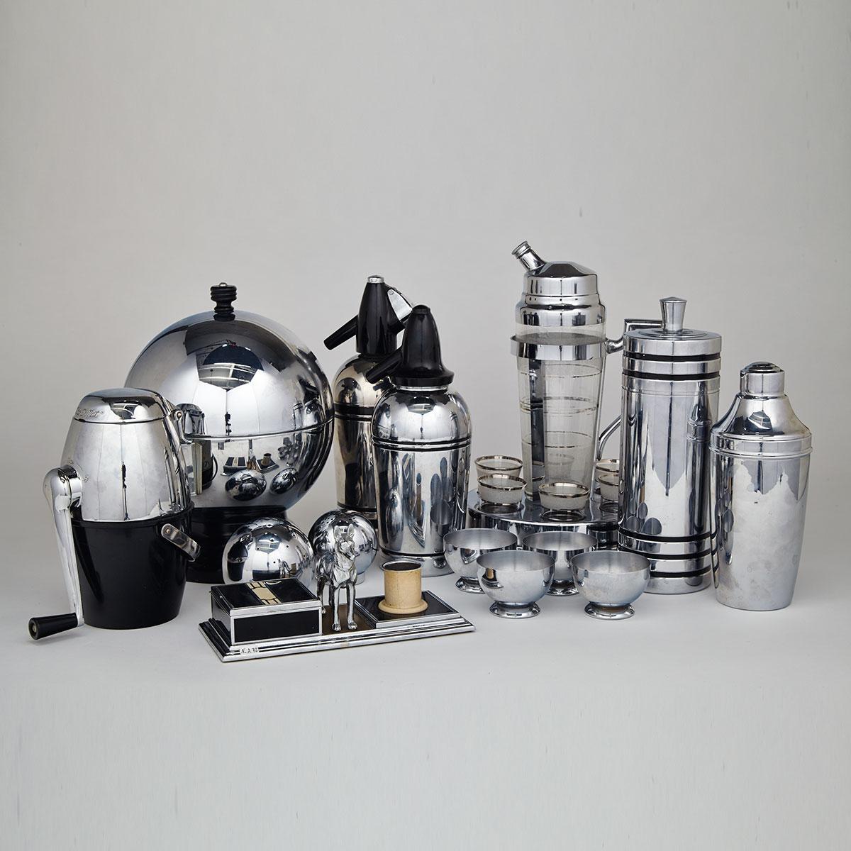 Miscellaneous Group of Chrome Bar Ware, mid 20th century