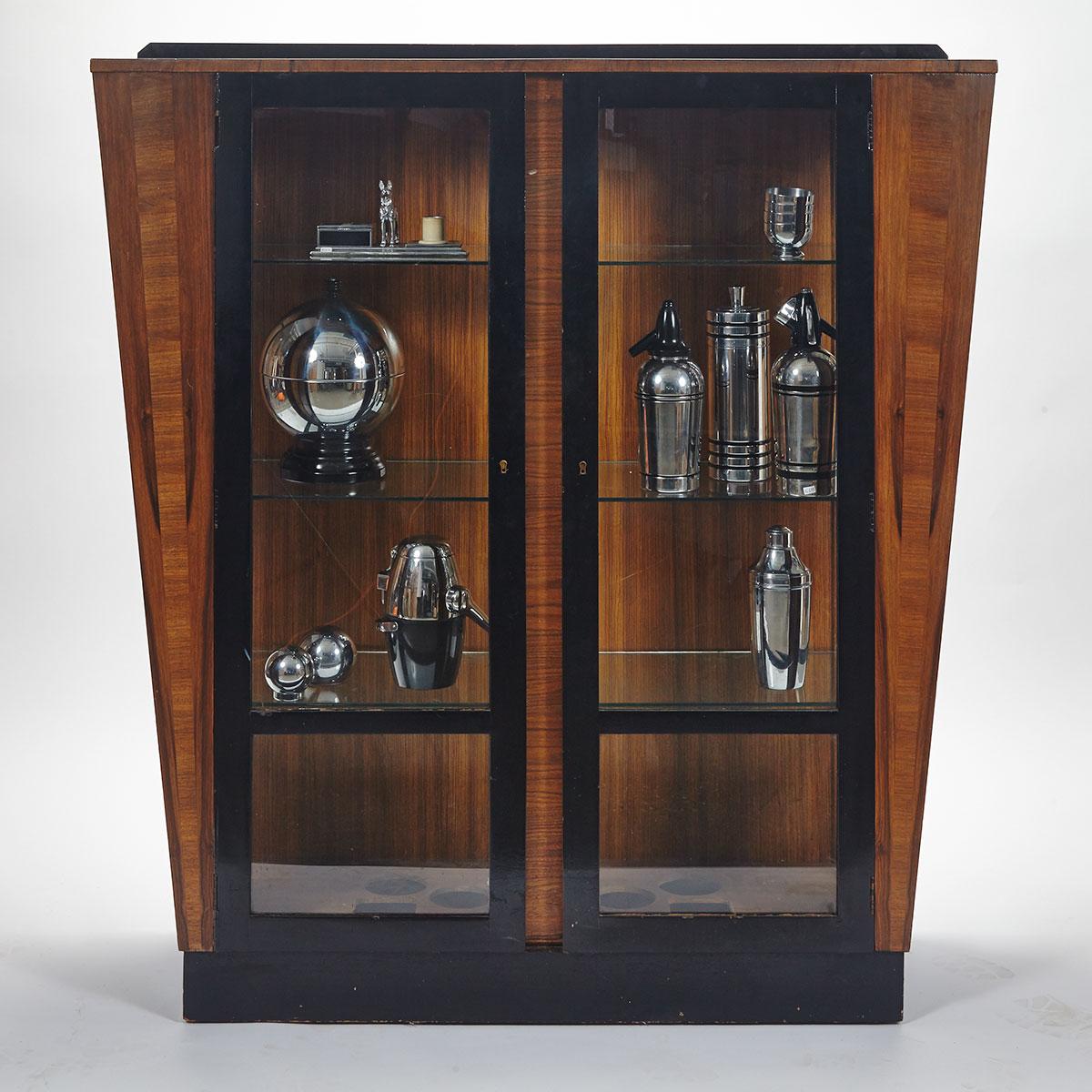 Art Deco Style Glazed Mahogany and Ebonized Wood Cabinet, mid 20th century