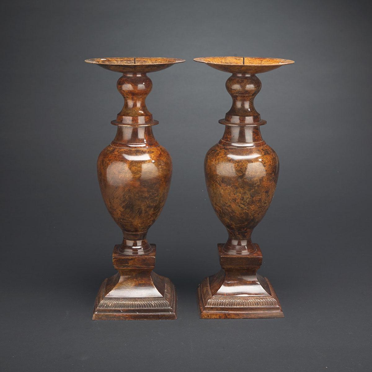 Pair of Contemporary Lacquered Metal Baluster Form Prickets, 20th century