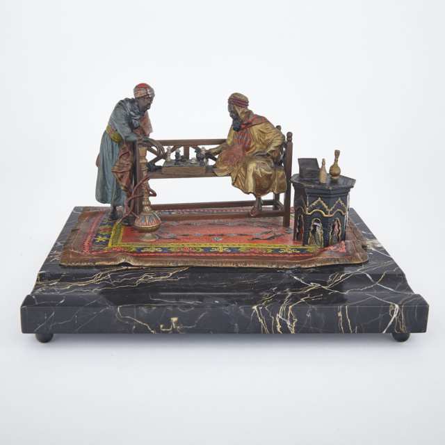 Three Piece Austrian Cold Painted Bronze Desk Set, early 20th century