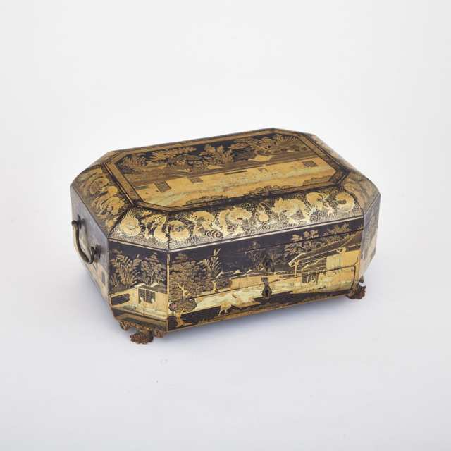 Chinese Export Gilt Decorated Lacquer Work Box, c.1900