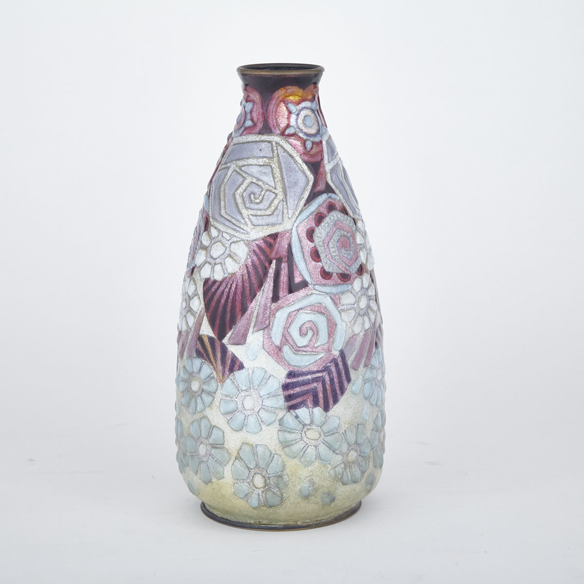 Camille Fauré (French, 1874-1956) Enamelled Copper Vase, Limoges, c.1925