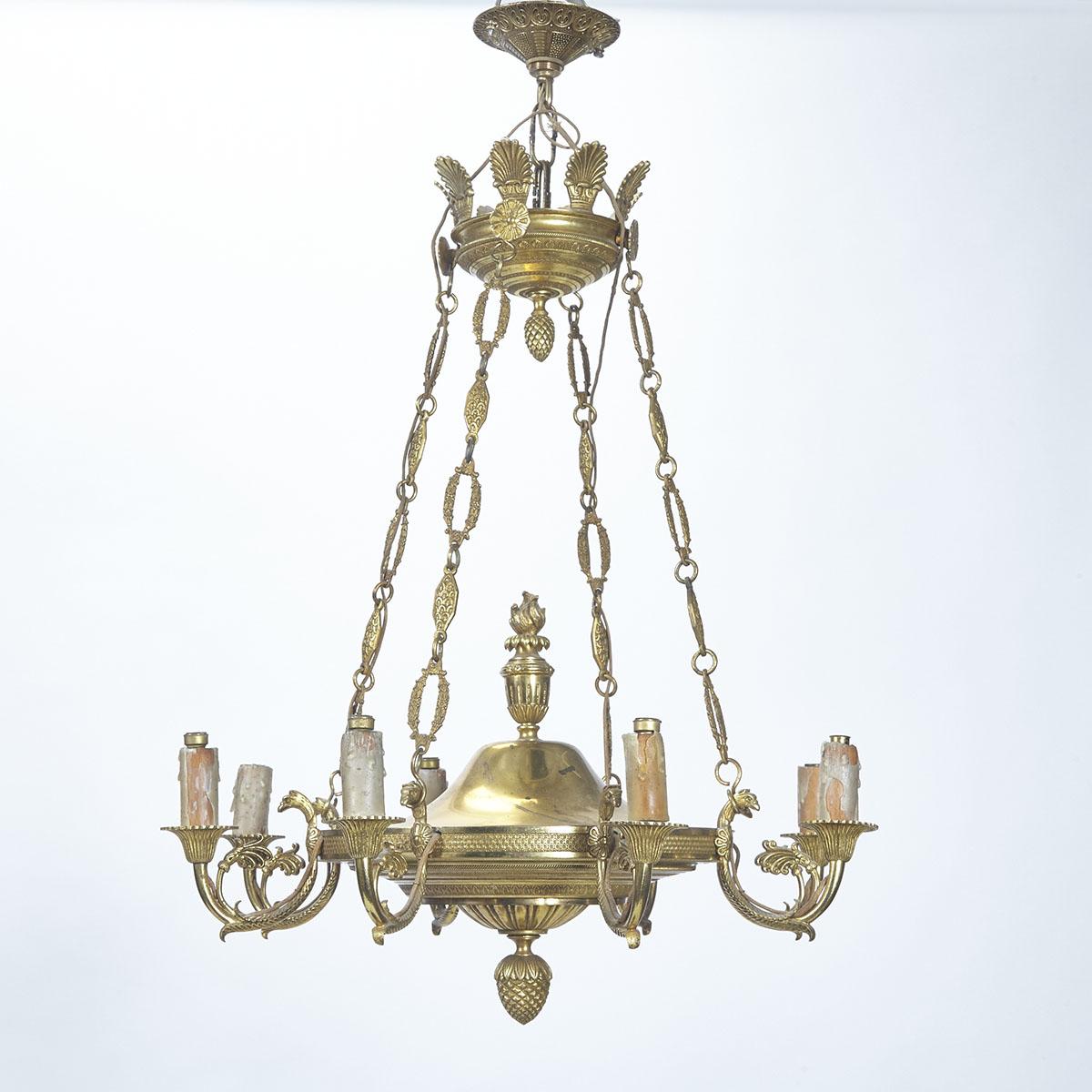 French Empire Style Gilt Bronze Eight Light Chandelier, 19th/early 20th century