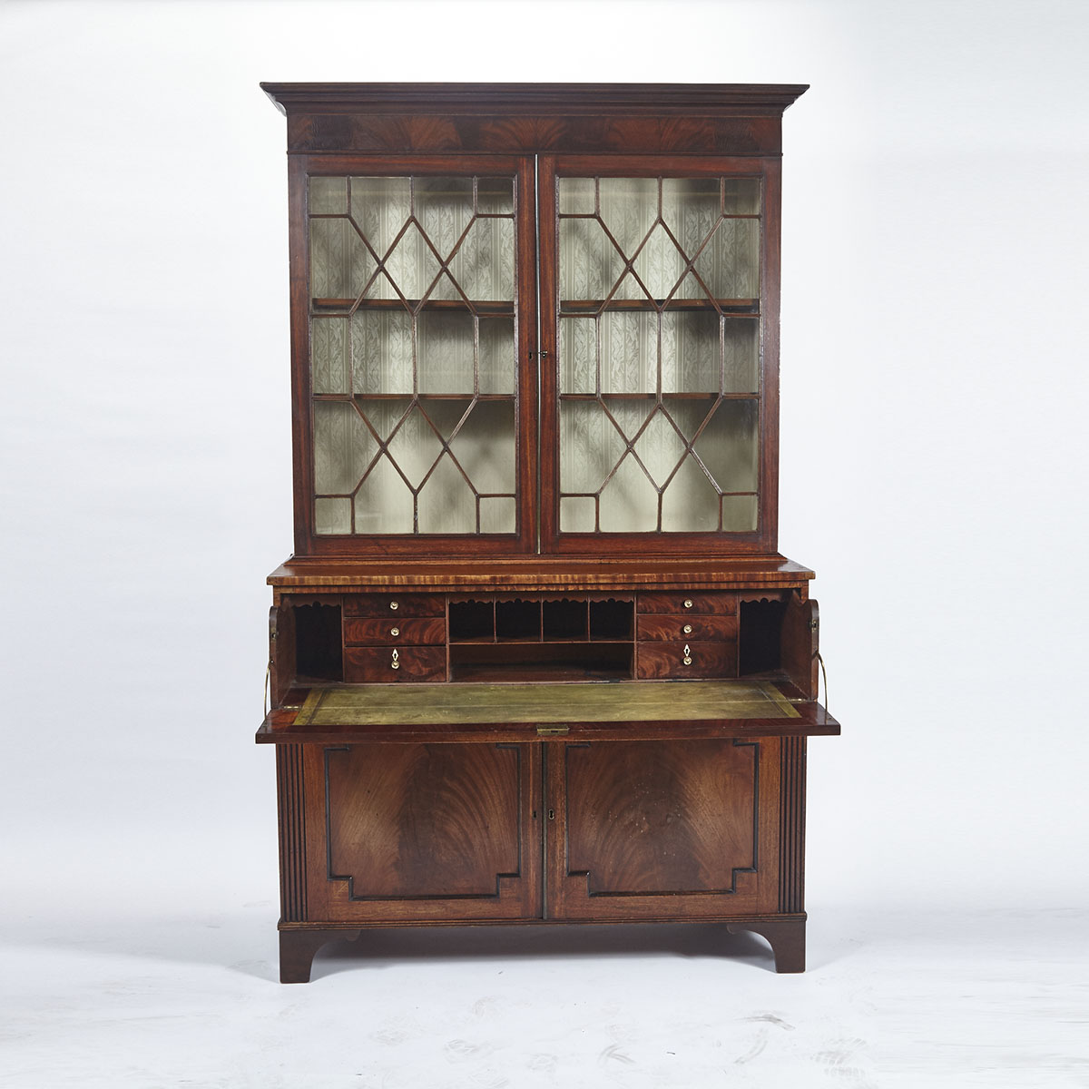 Georgian Crossbanded Flame Mahogany Secretaire Bookcase, early 19th century