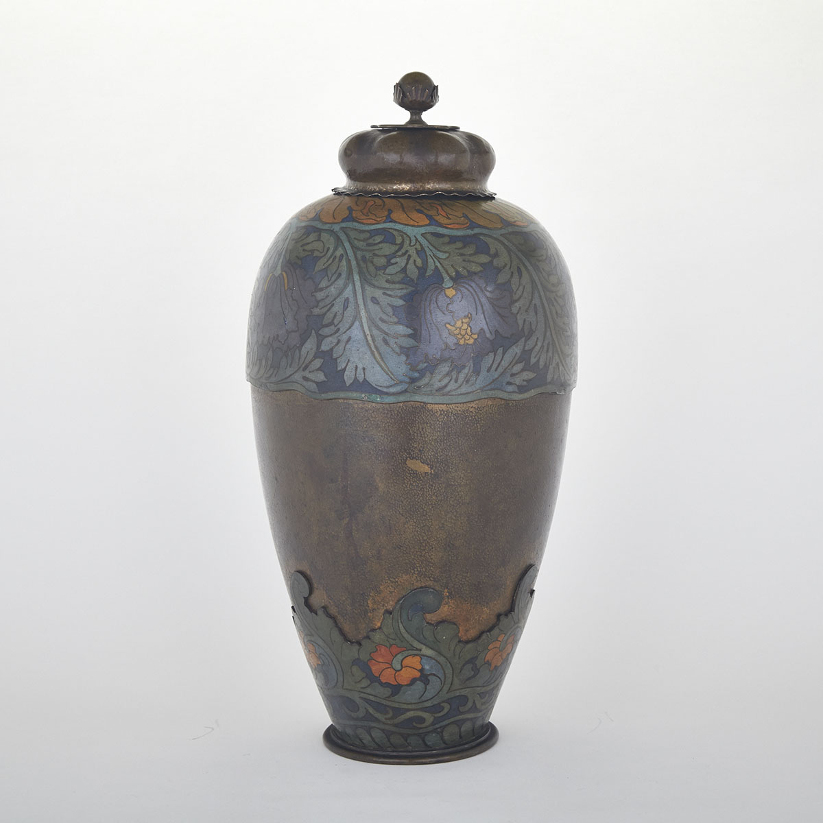 Large French Champlevé Enamelled Covered Vase, 19th/early 20th century