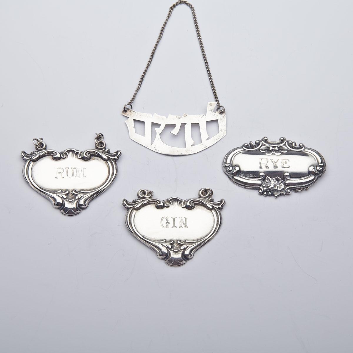 Four Various Silver Wine Labels, 20th century