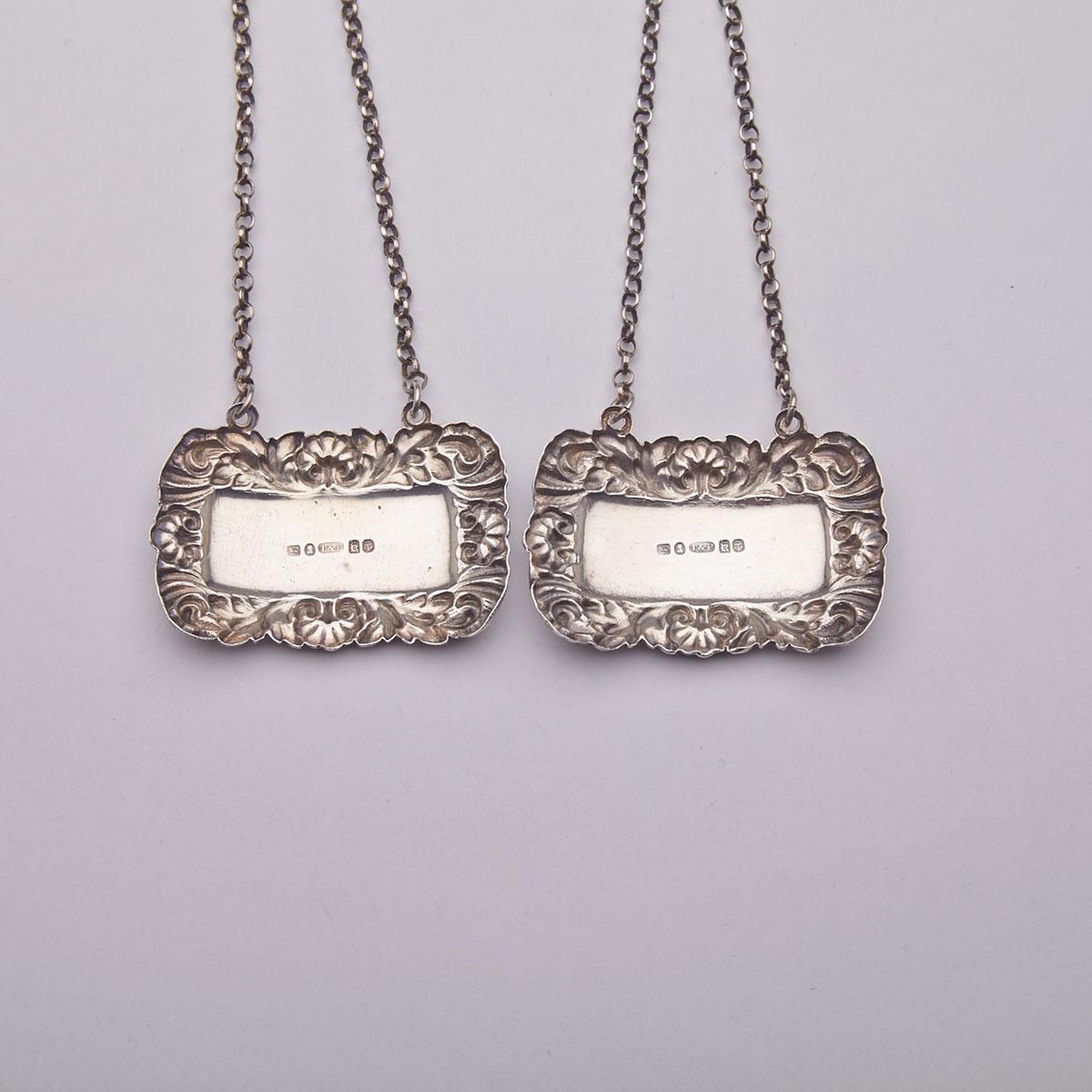 Pair of William IV Silver Wine Labels, Taylor & Perry, Birmingham, 1833