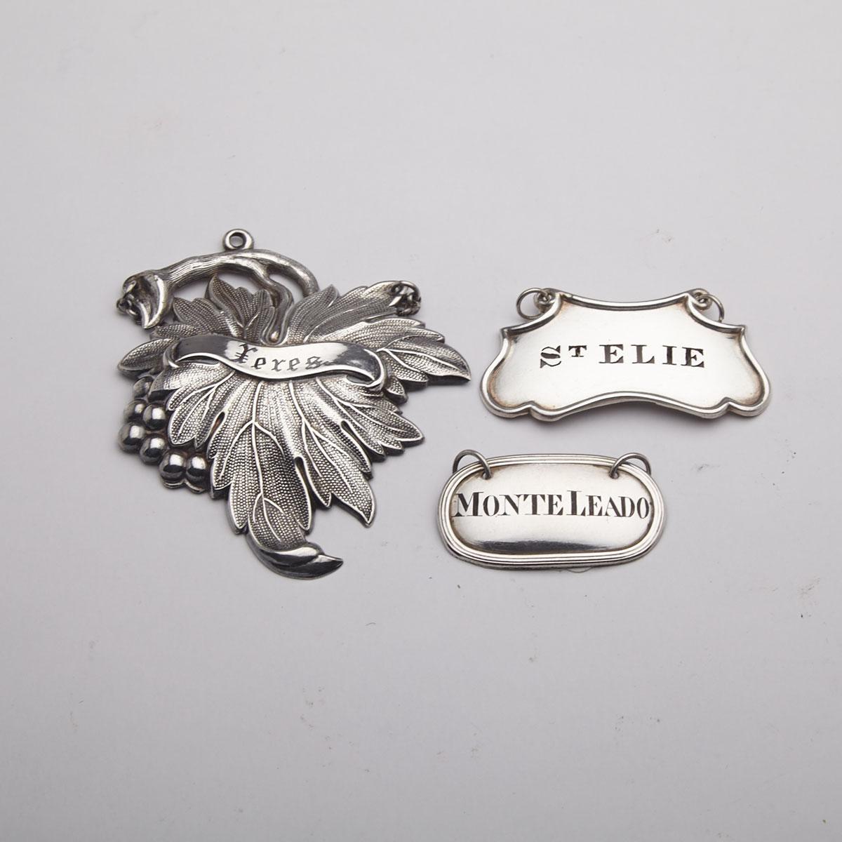 Three Various Silver Plated Wine Labels, 19th century