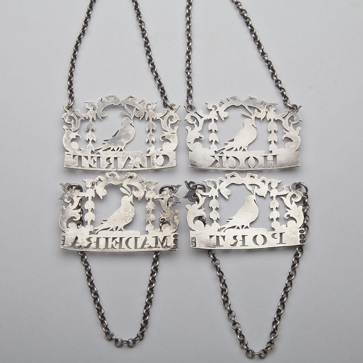 Set of Four William IV Silver Wine Labels, William Knight II, 1835