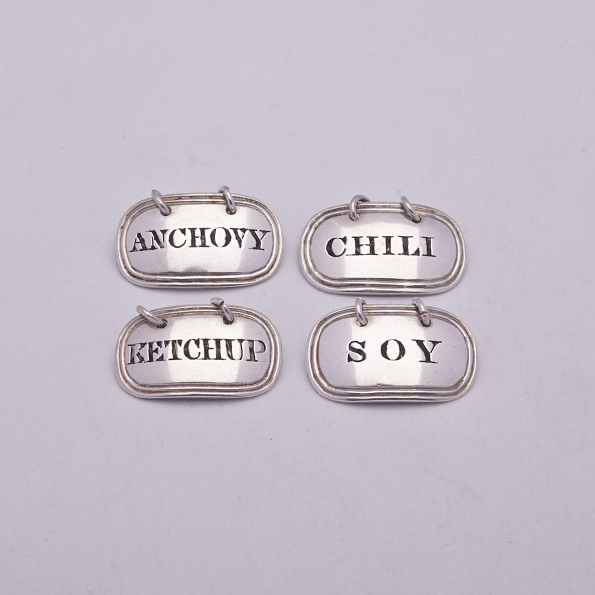 Set of Four Victorian Silver Sauce Labels, Charles Rawlings & William Summers, London, 1848