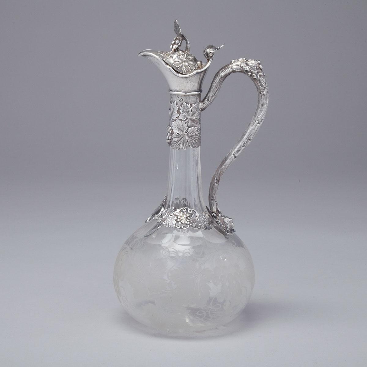Victorian Silver Mounted Cut and Etched Glass Wine Jug, George Richards & Edward Brown, London, 1862