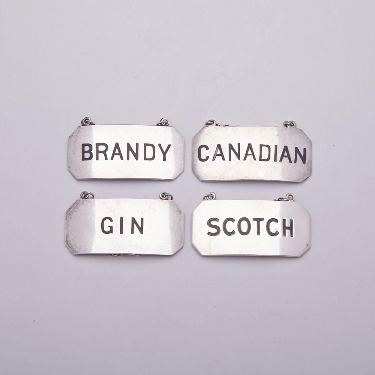 Four Canadian Silver and Enamel Wine Labels, various makers, 20th century