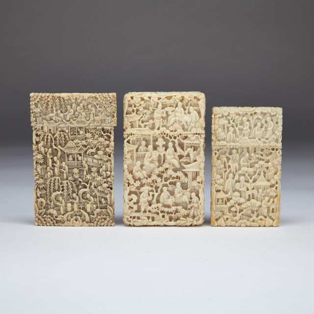 Three Export Ivory Card Cases, 19th Century